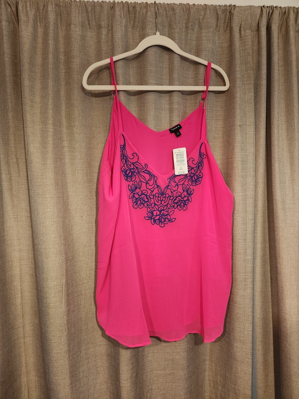 torrid Hot Pink Cami with Navy Floral Embroidery